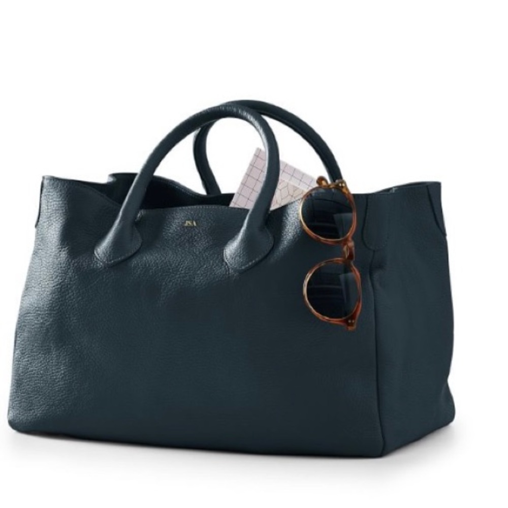 Mark & Graham Elisabetta Slouch Handbag Bag Tote Navy Blue Pebble Leather Italy